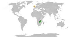 Map indicating locations of United Kingdom and Zambia