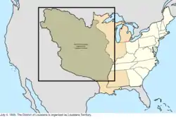 Map of the change to the United States in central North America on July 4, 1805