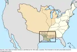 Map of the change to the United States in central North America on April 30, 1812