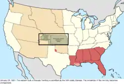 Map of the change to the United States in central North America on January 29, 1861