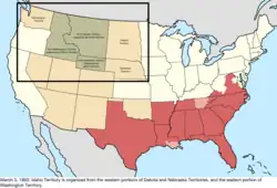 Map of the change to the United States in central North America on March 3, 1863