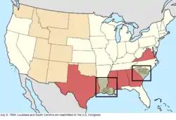 Map of the change to the United States in central North America on July 9, 1868