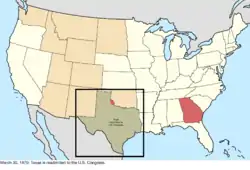 Map of the change to the United States in central North America on March 30, 1870