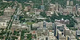 Discovery District comprising the vicinity of the University of Toronto and its research hospitals, visible from the CN Tower