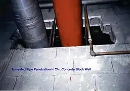 Two pipes going through an open wall