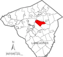 Map of Lancaster County, Pennsylvania highlighting Upper Leacock Township