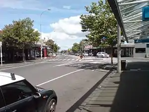 Ponsonby Road, in the 'Three Lamps' area at northern end of the suburb, looking southwards.