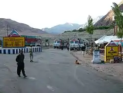 The village of Upshi and road junction at the northern end of the Leh Manali Highway