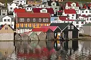 The old school, houses and boat-houses in Vágur