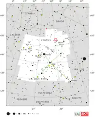 The location of  V476 Cygni (circled in red)