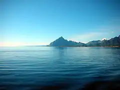 Vågakallen mountain and the Lofoten wall, view towards west