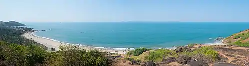 A panoramic view of Vagator beach from Fort Chapora