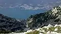 View into Valdritta cirque down to Lake Garda