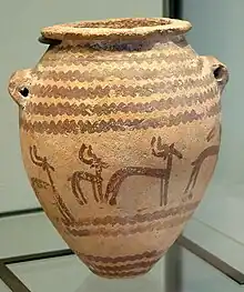 Image 13A Gerzeh culture vase decorated with gazelles, on display at the Louvre. (from History of ancient Egypt)