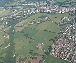 Aerial photo of Vauxhall Fields from the northwest, looking southeast