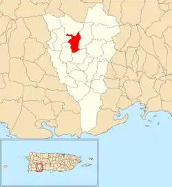 Location of Vegas within the municipality of Yauco shown in red