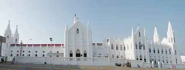 Veilankanni Basilica - A Panoramic Side View - Church and Church Extension seen at a stretch