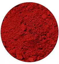 Vermilion pigment, made from cinnabar. This was the pigment used in the murals of Pompeii and to color Chinese lacquerware beginning in the Song dynasty.