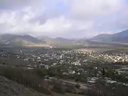 View of Vesele with the Crimean Mountains in the background.