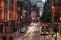 Victoria Street, Imperial Buildings, Midland Railway Goods Offices and General Post Office to the left, Bank of Liverpool to the right.