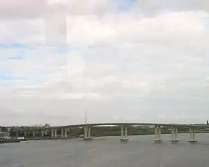 The Victory Bridge over the Raritan River, as seen from the Edison Bridge, it connects Sayreville with Perth Amboy