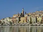 View of the Old Town of the colorful city of Menton, on the French Riviera.