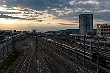 View from Hardbrücke over track field