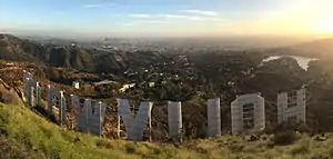 The Hollywood Sign (foreground) and Hollywood (background) in January 2019