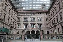 The courtyard as seen from across Madison Avenue in early 2021