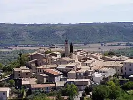 The church and surrounding buildings in Villeneuve