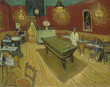 The Night Café by Vincent van Gogh (1888) used red and green to express what van Gogh called "the terrible human passions".