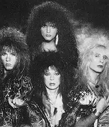 Vinnie Vincent Invasion, 1986. Clockwise from top: Bobby Rock, Dana Strum, Vinnie Vincent and Mark Slaughter.