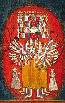 Painting depicting a multi-armed, multi-headed being– Vishvarupa of Krishna.