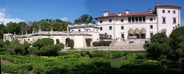 West view of Villa from the Italian Renaissance gardens.