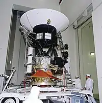 Voyager in transport to a solar thermal test chamber