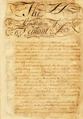 Image 22Vellum manuscript of the Constitution of Vermont, 1777. This constitution was amended in 1786, and again in 1793, two years after Vermont's admission to the federal union in 1791. See Constitution of Vermont (1777) and Constitution of Vermont. (from History of Vermont)