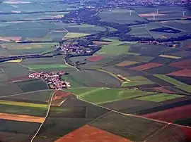 An aerial view of Godenvillers and Domfront