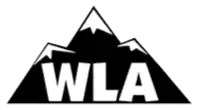 a black snow capped mountain range illustration with the letters WLA in each mountain