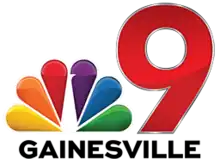 The NBC peacock next to a red numeral 9 trimmed in silver, with the word "Gainesville" in black beneath.