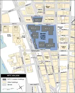 Previous site plan, with original 3 WTC at the southwest corner.