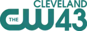 At left, the CW network logo in green. To the right in sans serifs, a green number 43. On top of both is the lettering "CLEVELAND", aligned to the right.