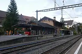 The station buildings, seen from the island platform