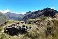 Huacramarca with the Cordillera Blanca and the mountains Hualcán and Contrahierbas in the background