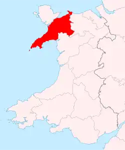 Caernarfonshire shown within Wales