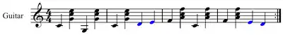 Walking bass provided by bass notes, stepwise motion in blue.