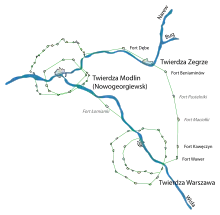 Map showing forts of Warsaw and Modlin fortress, with connecting works (some never built)