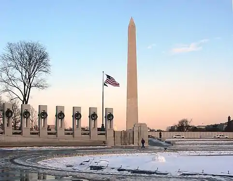 The memorial, looking east in winter