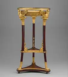 Washstand (athénienne or lavabo), 1800–1814, legs, base and shelf of yew wood, gilt-bronze mounts, iron plate beneath shelf, Metropolitan Museum of Art