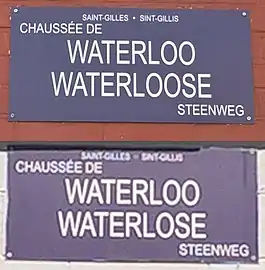 Official names of the Chaussée de Waterloo in French and Dutch