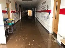 A view inside a hallway of the flooded Waverly Elementary School.